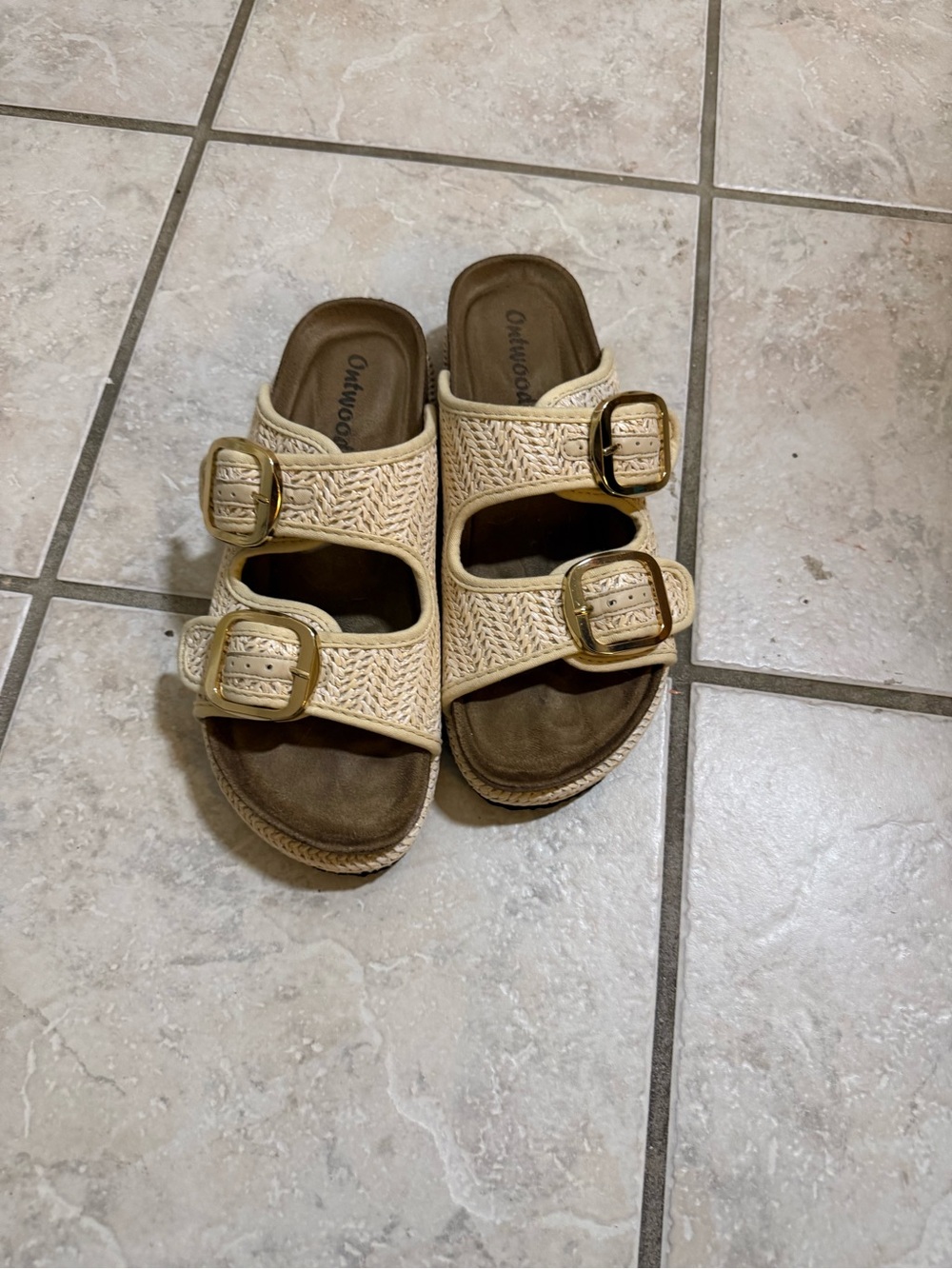 Women’s size 10 Sandal Slides with Adjustable Buckles - Beige